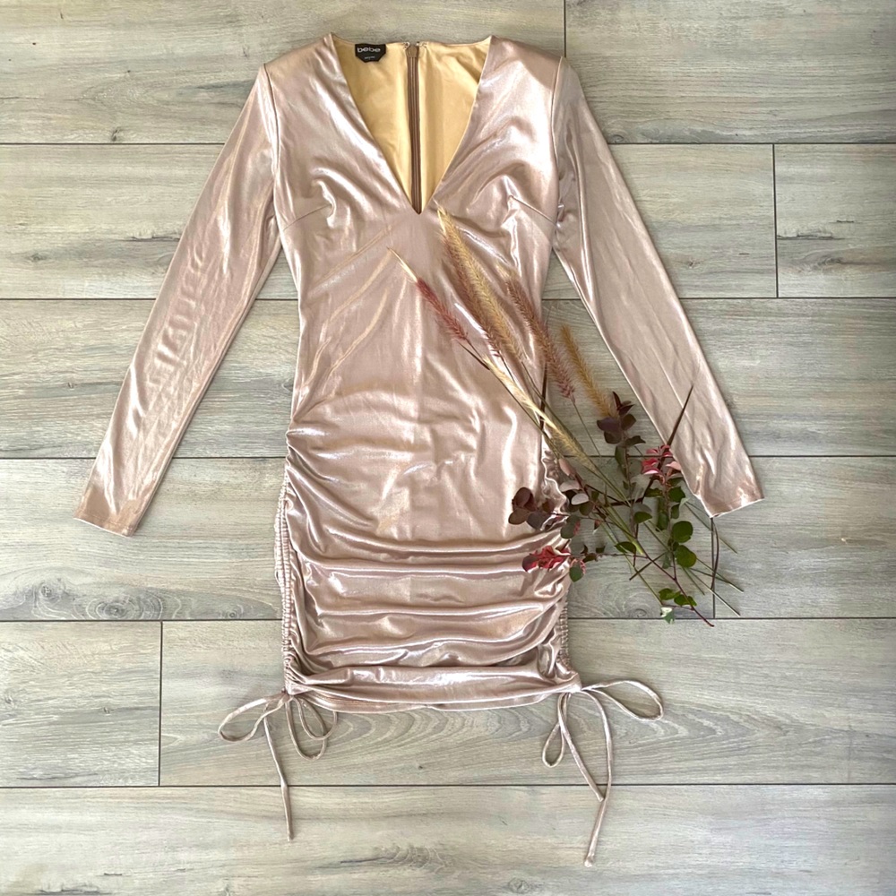 BEBE SPARKLE KNIT TIE HEM MINI DRESS